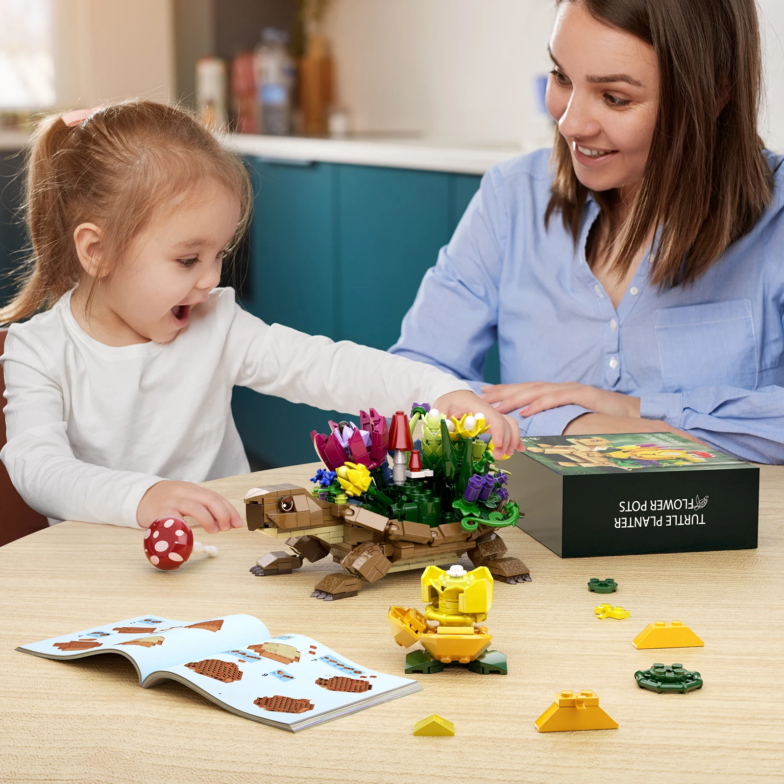 Sea Turtle Succulent Planter Building Set Animals Botanical Collection Blocks Toys Home Plants Decor, Girls Gifts(477 PCS)