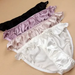 Pure Silk High Cut Panties, Women Ballet Dance Gymnastics Briefs, Plus Size Mid Low Waist Triangle High Fork Breathable Ladies