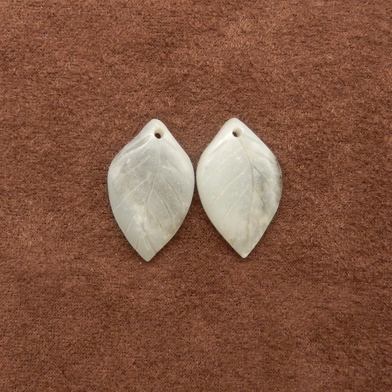23x14x4mm-3.3g Natural Amazonite Leaf-Shaped Earring Pair Pale Gray-Green Gemstone with Subtle Inclusions Artisanal Jewelry