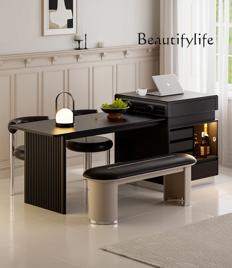 

Retractable island table light luxury rock slab dining table mid-island table integrated household multi-functional bar