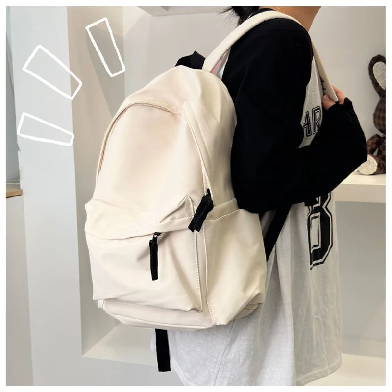 Korean Version Schoolbag Female Student Large Capacity Simple Solid Color Backpack Junior High School Student Backpack Male