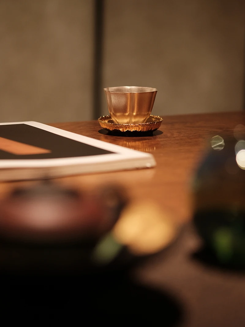 

Four Idle l Golden Plated Copper Lotus Le Cup Mat Tea Cup Coaster Tea Ceremony Accories Authentic Handmade Item