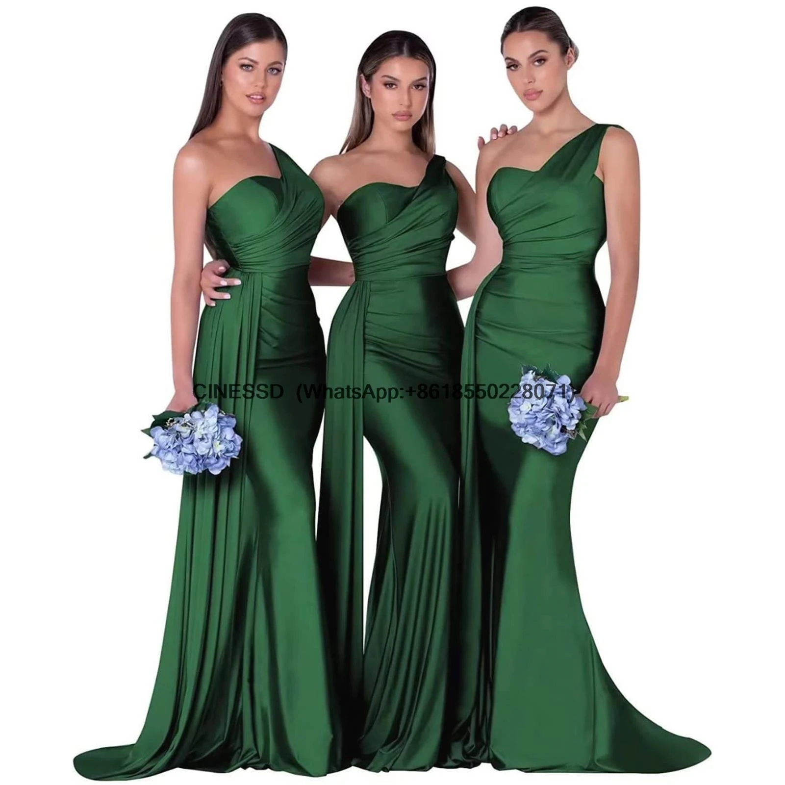 Elegant One-Shoulder Mermaid Bridesmaid Dresses Sleeveless Satin Wedding Party Gown Vestidos Para Bodas With Train customized