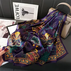 Women Silk Scarf Feeling Hair Neck Square Brand bandanna Muffler Waiter Flight Attendants Handkerchief Ring Sunscreen Print Wrap