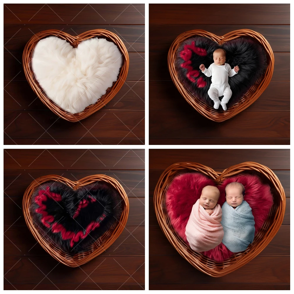 Newborn Photography Backdrop Custom Red Heart Shape Woven Basket Photo Baby Portrait Decoration Background Prop For Photo Studio