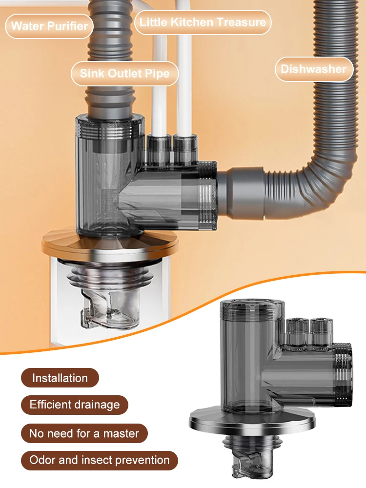 Tali pengering mesin cuci, pipa drainase dapur, Filter sambungan 3 arah, drainase mesin cuci piring, Distributor air multifungsi