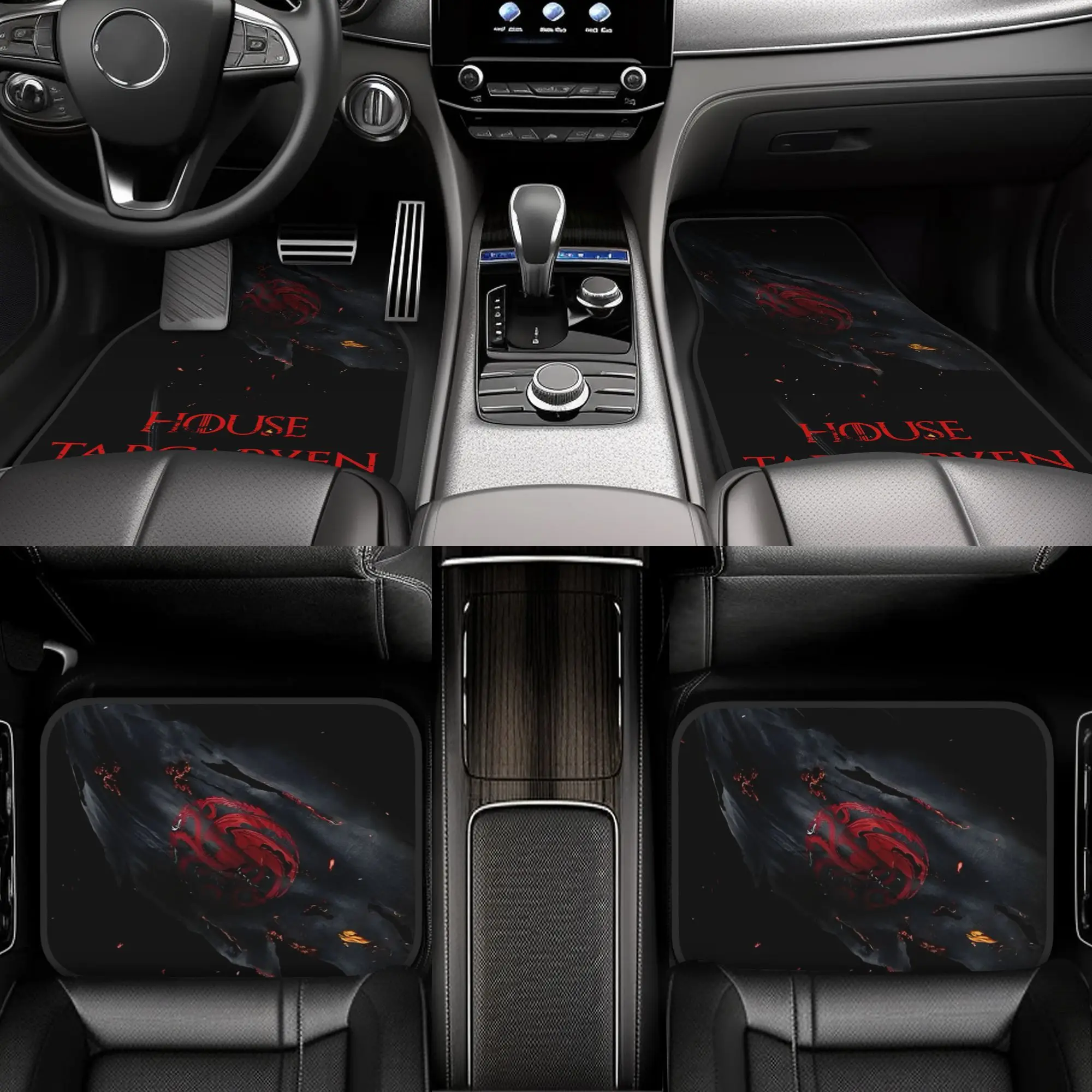 Game Of Thrones House Targaryen Fire And Blood Car Floor Mats, 4pcs Universal Perfect-Fit Printed All-Weather Automobile Liners