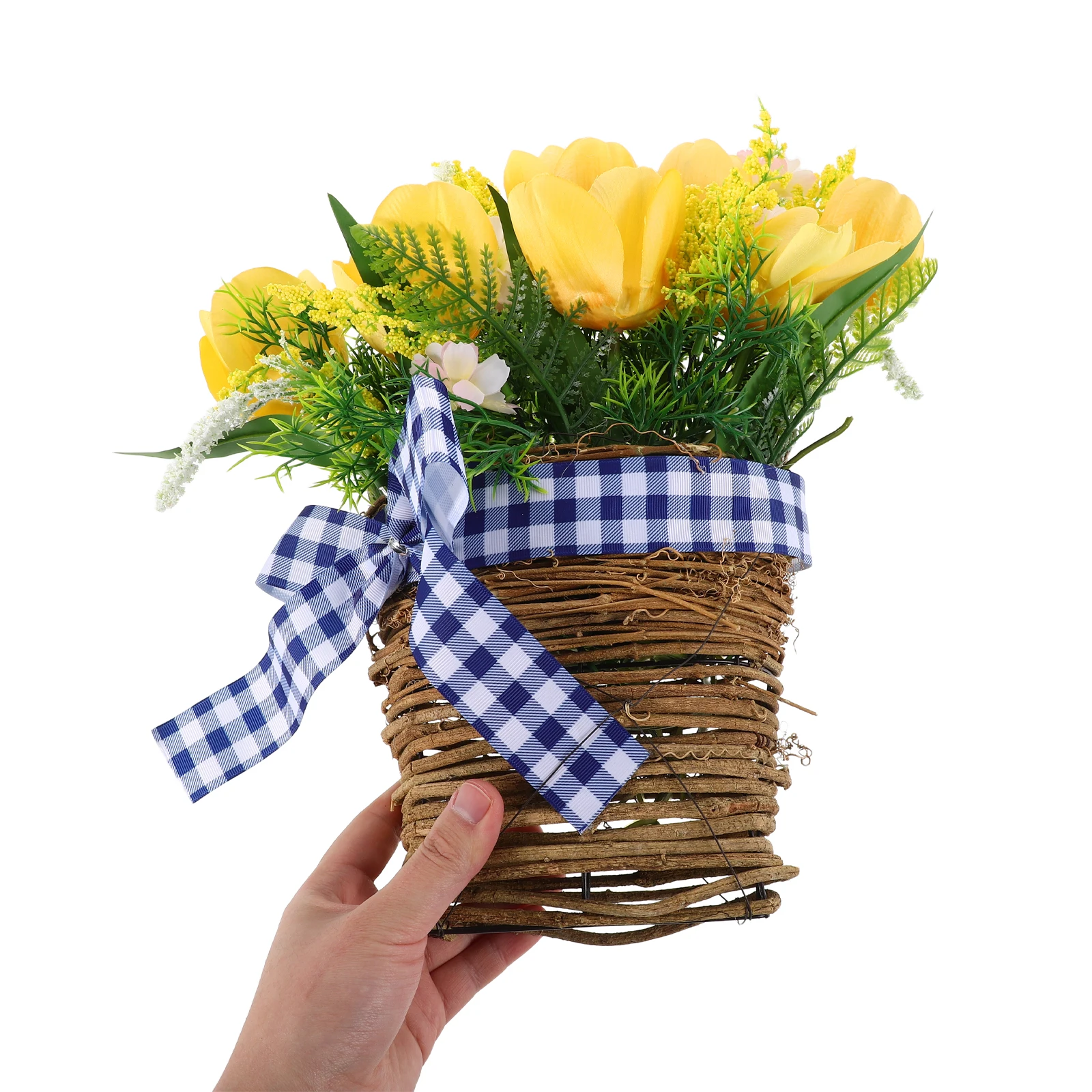 

Artificial Tulip Basket Realistic Faux Tulip Decorations Hanging Flower Basket Living Room Photo Background Wall Ornament