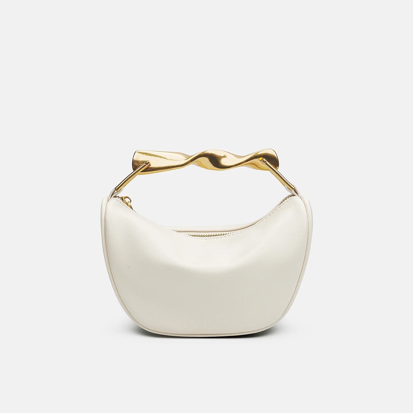 Vintage Twist Metal Handle Underarm Bag for Women, Soft Leather Crescent-Shaped Handbag, Comes with Detachable Gold Chain Shoulder Strap, Light Luxury Minimalist Dumpling Bag, Daily Commuter French-Style Niche Shoulder Crossbody Bag view 6