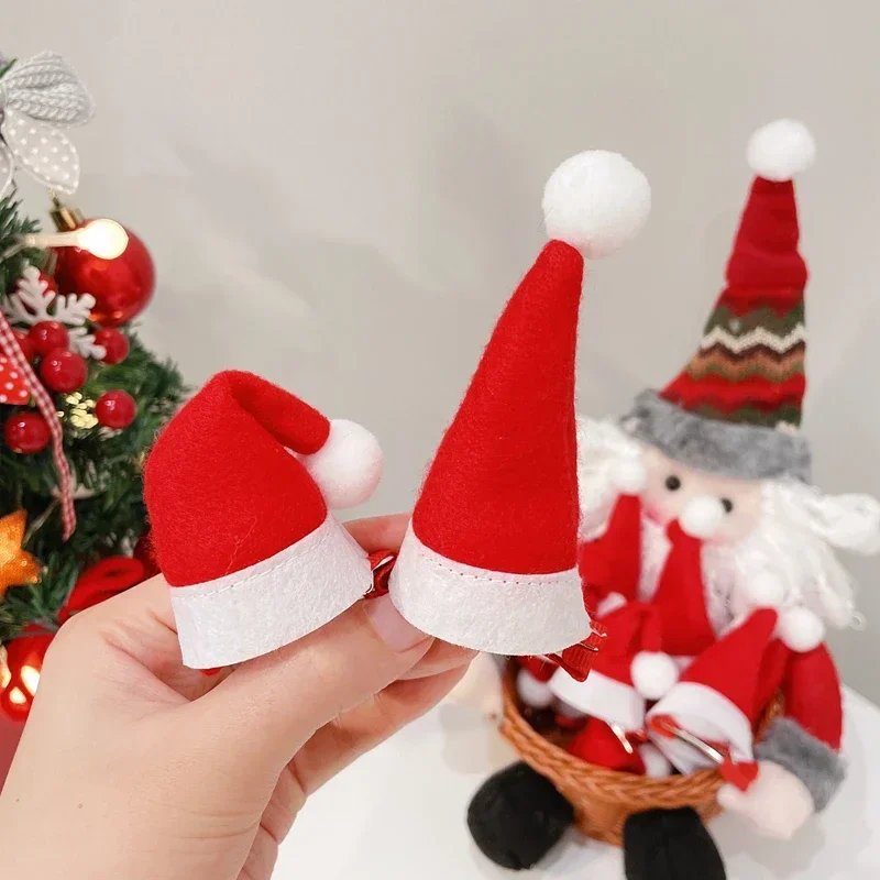 5/1Pcs Christmas Hair Clips Santa Hat Hair Grips Barrettes Hairpins with Alligator Clip Red Mini Hat Party Hair Accessories