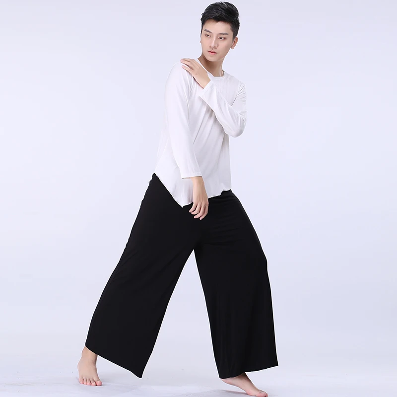 Man adult Latin Dance black gray wide leg pants Tango Cropped trousers Cha Salsa rumba modern Dance wear Yoga Modal DA013