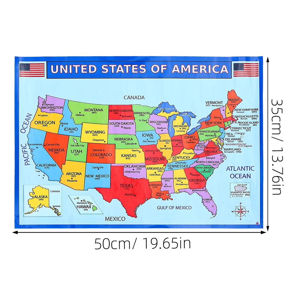 3 Pcs Poster United States Map Hanging Posters UV Paper Geography Maps for Kids