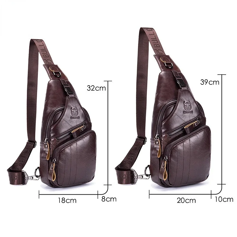 Bolso de pecho de gran capacidad para hombre, bolsa cruzada deportiva informal impermeable de cuero de vaca genuino suave