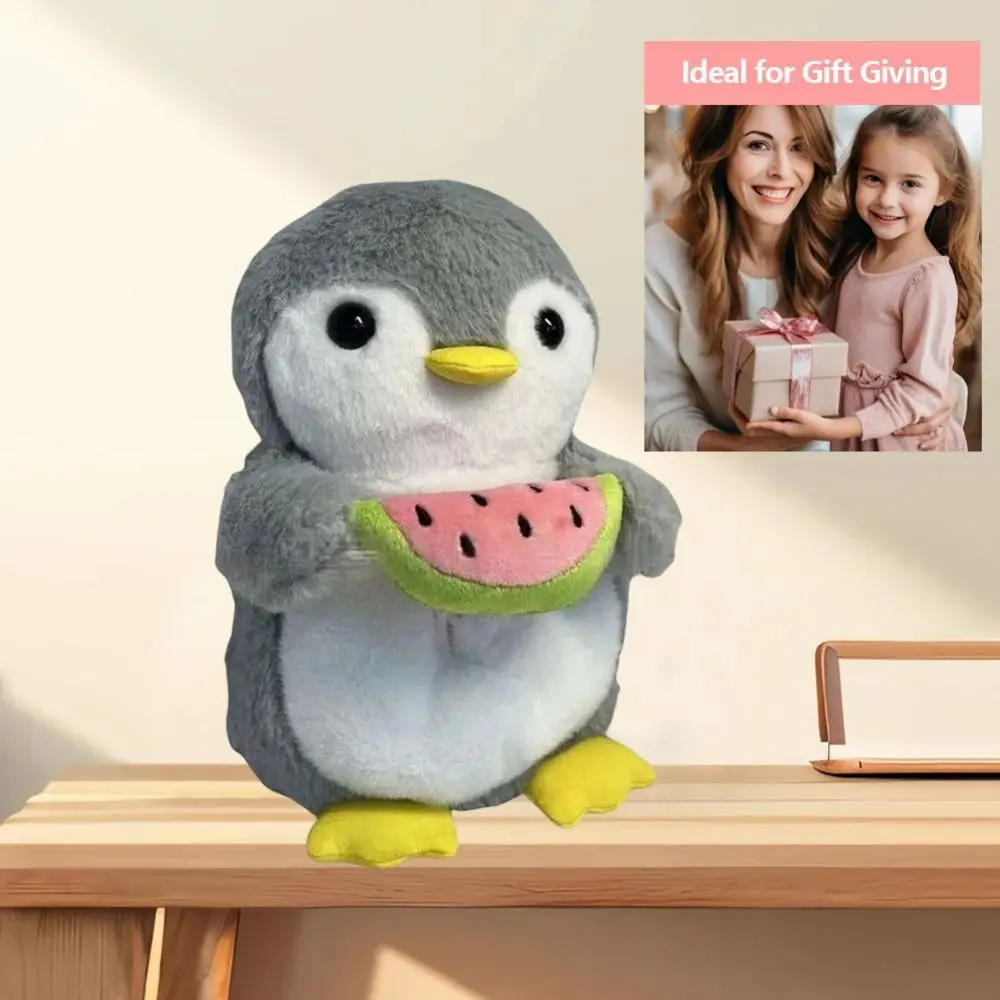 

Pillow Heart Penguin Breathing Music Lights Stuffed Animal Baby Breath Simulation Rhythmic Penguin Soothes Children Gift