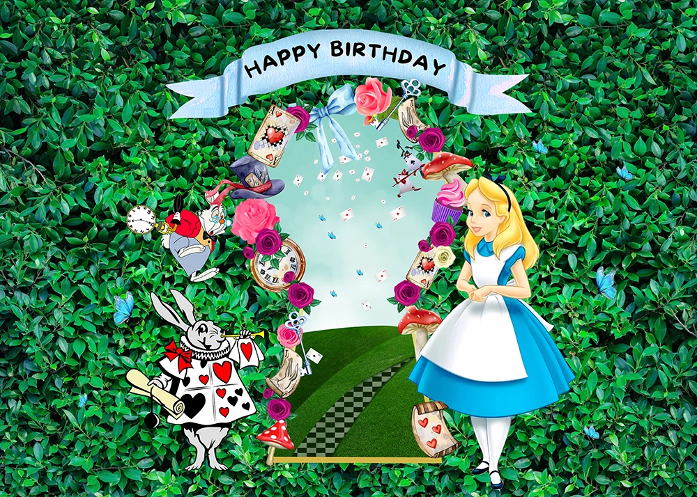 Alice in Wonderland Spooky Forest Background for Photography Props Photocall Vinyl Kids 1st Birthday Baby Shower Backdrop Banner