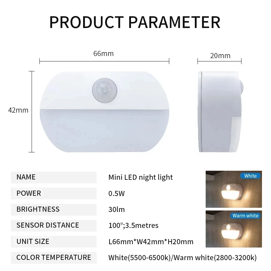 Motion Sensor Cabinet Light Wireless LED Night Lamp AAA Battery Powered For Bedroom Kitchen Wardrobe Wall Staircase Lighting
