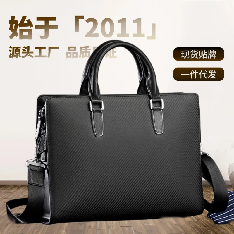 

Men's Business Leather Handbag2024New Cowhide Computer Briefcase Double Zipper Large Capacity Lawyer Bag