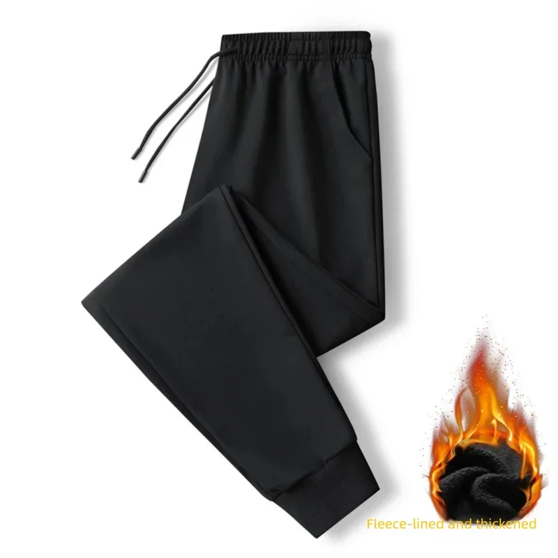 

Men's Autumn Black Elastic Waist Tapered Leg Fleece Pants Outdoor Sporty Style Trendy Versatile Bottoms