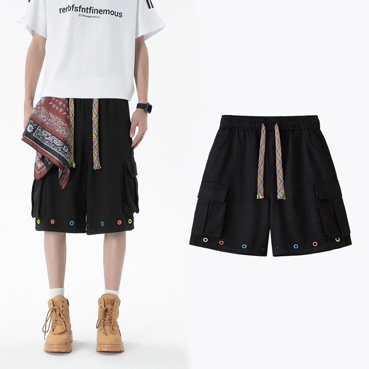 

Летние повседневные шорты, брюки, мужские свободные брюки на шнуровке, спортивные брюки для бега на открытом воздухе, пятые брюки, мужская тонкая одежда, новинка 2023 года