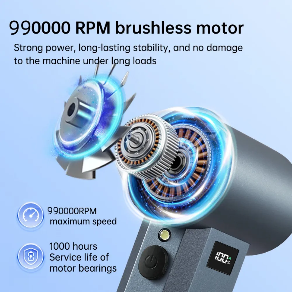 Nuova ventola Turbo jet in alluminio 99WRPM motore brushless a basso rumore e ad alta velocità 400G Spinta Asciugatrice per auto Display digitale Ventilatore Super jet