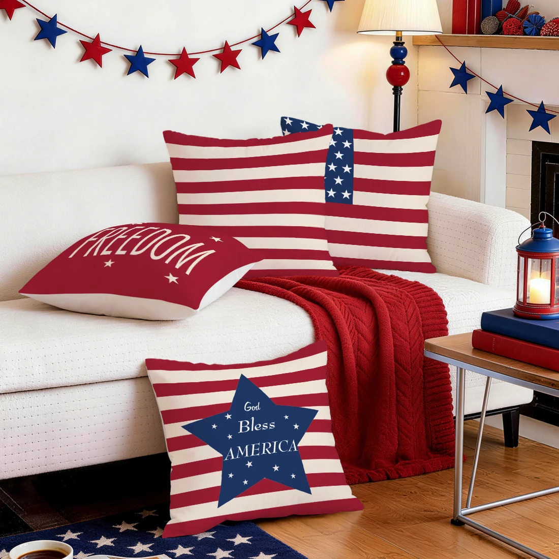 Independence Day Stripes Pillowcase Printed Polyester 40/45/50cm Throw Pillowcover Decorative Sofa Cushion Pillowslip Home Decor