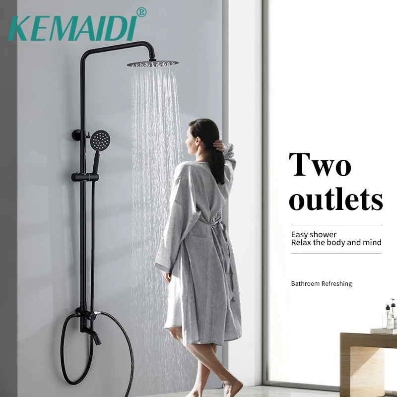 KEMAIDI Matte Black Single Cold Water Shower System Wall Mount Shower Faucet Set, Outdoor Balcony  Shower Combo for Garden Beach