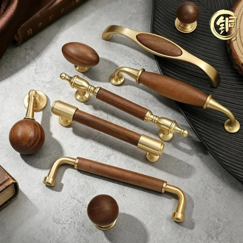 New Chinese Walnut Cabinet Door Brass Handle Light Luxury Door  Wine  Shoe Wardrobe Drawer Copper