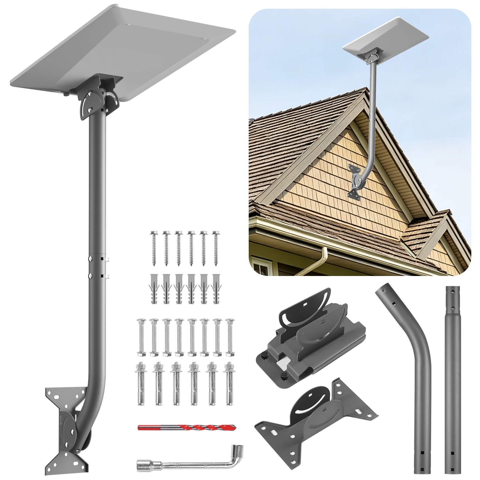 Adjustable Starlink V5 Mount Long Arm Eave Heavy Duty Steel Channel Adapter Wall Roof Bracket Preset Angles Anti Rust OEM/ODM