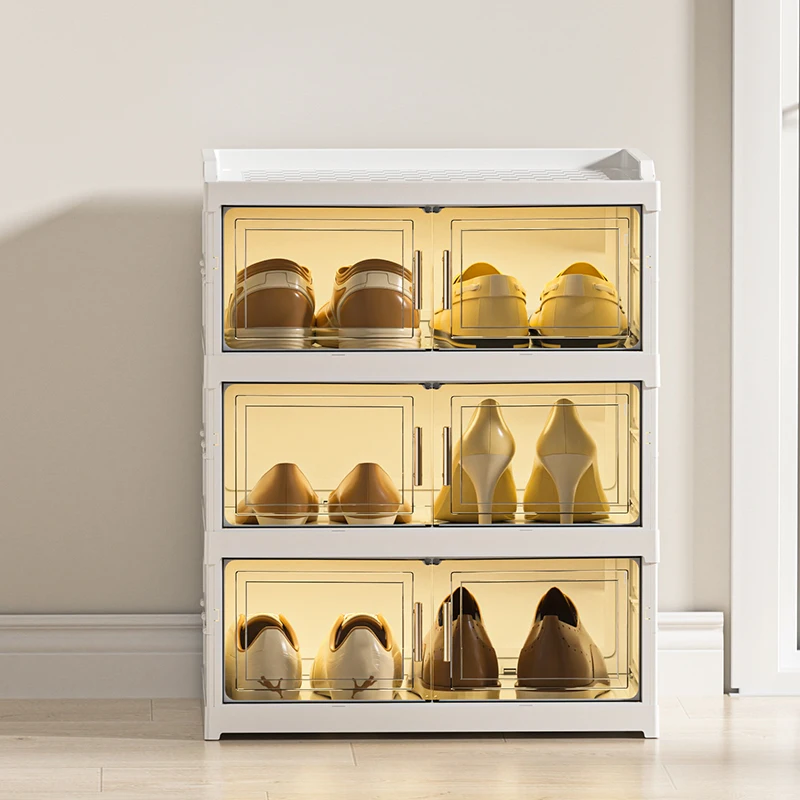 

Портативная складная полка для обуви, органайзер для обуви, ящик для хранения с прозрачной дверью для шкафа, контейнеры для хранения в прихожей, Binsgnetic