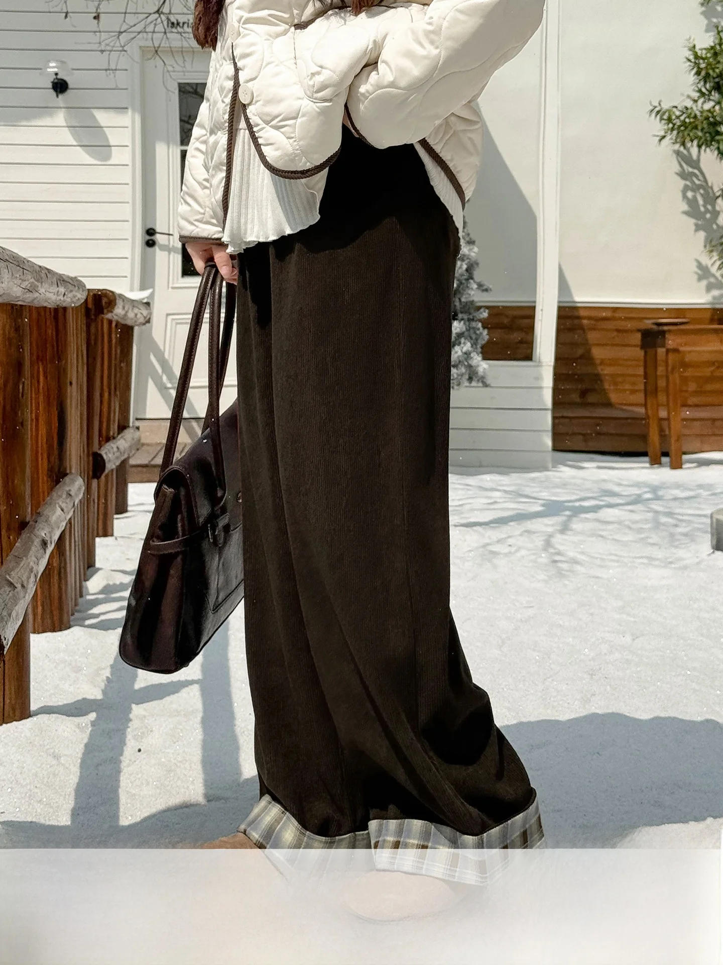 

Широкие брюки с высокой талией, большие размеры, женские осенне-зимние свободные брюки в клетку с манжетами, повседневные женские брюки