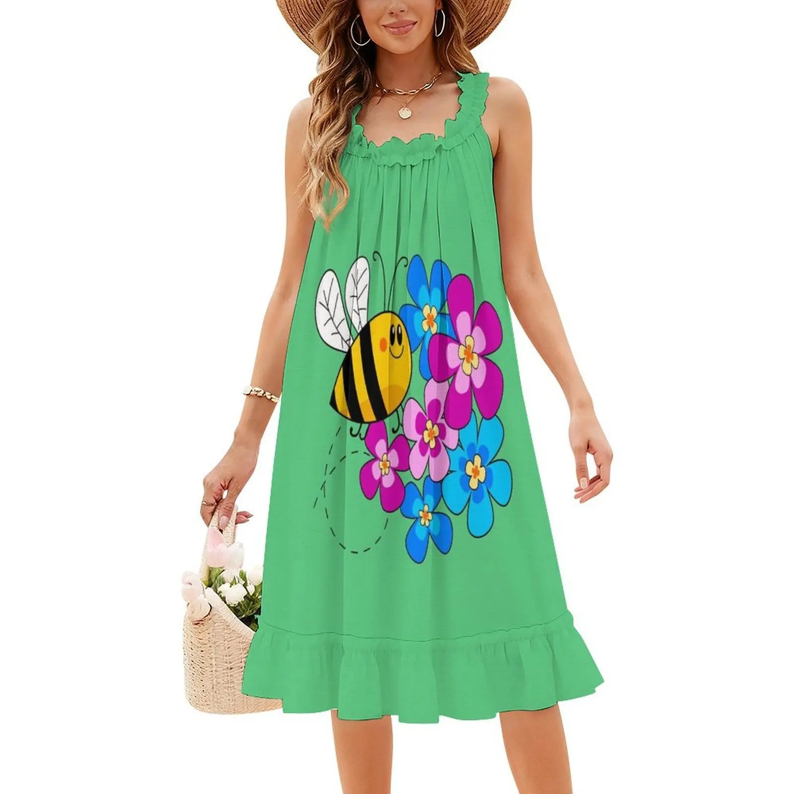 فستان Bee Buzz المثير للإجازات للنساء على الشاطئ وحفلات أعياد الميلاد فستان قصير من Bees Buzz Save the Bees Flowers فستان لطيف للفتيات #4