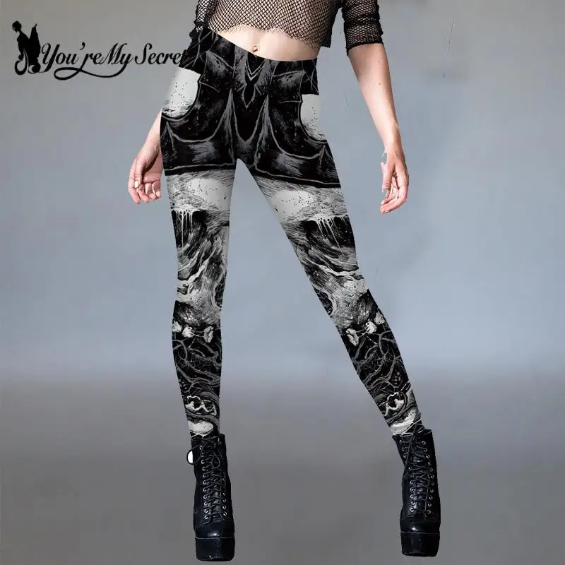 [You're My Secret] New Women's Legging Black Punk Halloween Day Sexy 3D Digital Skull Print Gym Leggings Trousers Leggings Mujer