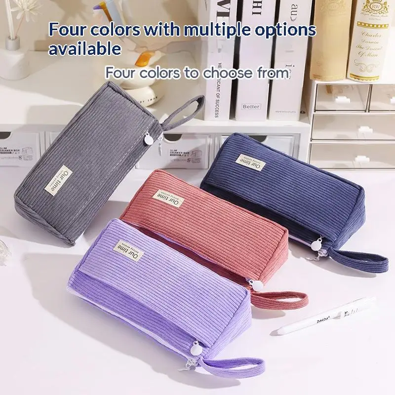 Corduroy Pencil Case Multifunctional Large Capacity Stationery Pen Case Solid Color Stationery Box Stationery For School Use