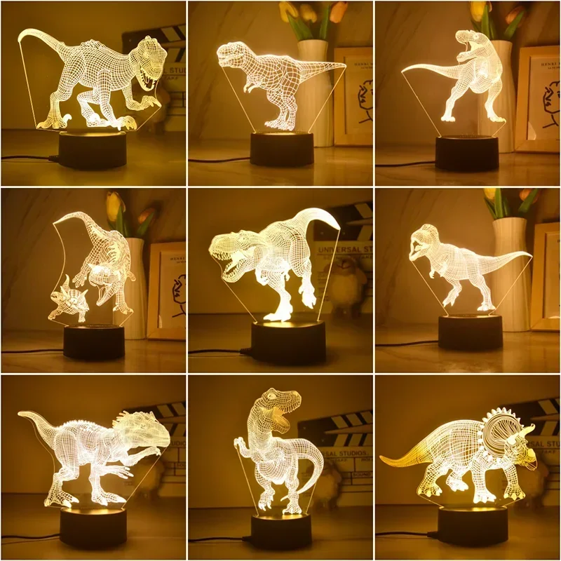 3D LED Anime Dinosaur Lamp, Dragon Night Light, Decoração do quarto, Branco Quente, Presentes de Aniversário e Feriado, Criança Nightlight