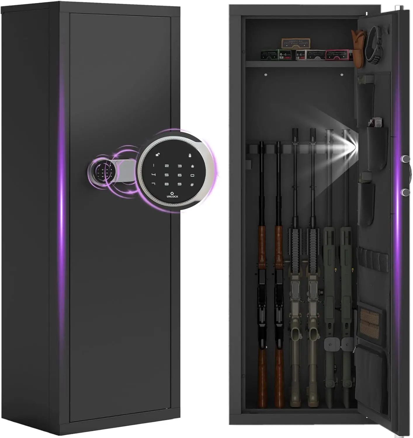 

10-12 Gun Safe, Quick Access Gun Safe, Heavy Duty Rifle Safe for Home with Adjustable GunRacks, Handgun Pockets, Hooks