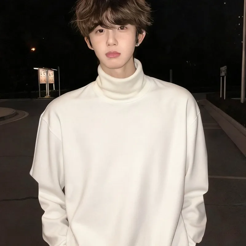 Men Women High Neck Long Sleeve T Shirt Fleece Lined Warm Solid Color Inner Base Top Fashion for Autumn Winter