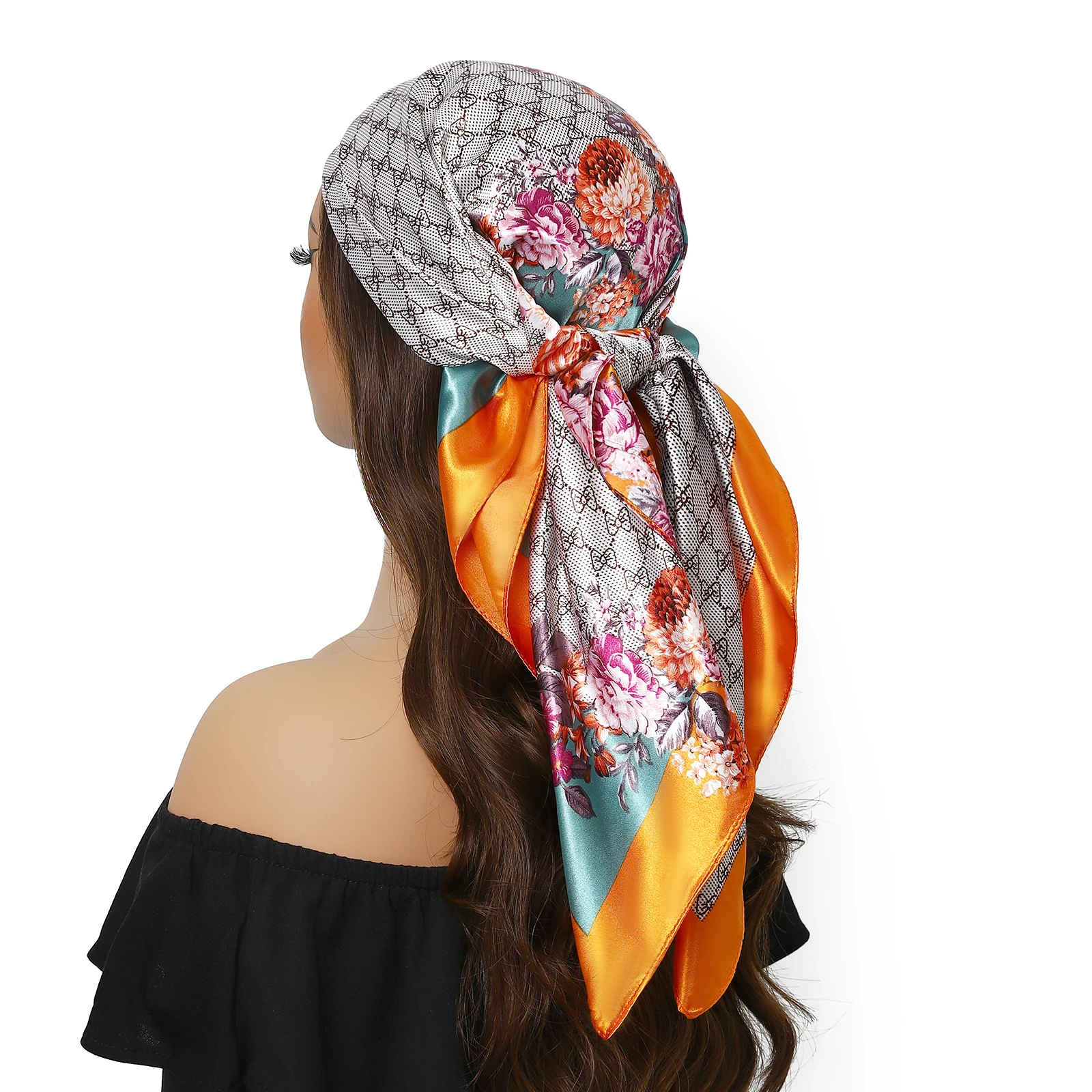 Luxury Brand 90X90CM Square Summer Silk Scarf Fashion Foulard Satin Shawl Hair Head Women Bandanna foulard pareo muffler