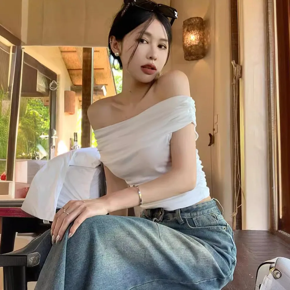 Sexy oulder Bared ort Sve One oulder T irt femmes coupe ajustée Base irt été pur désir décontracté haut pour femme
