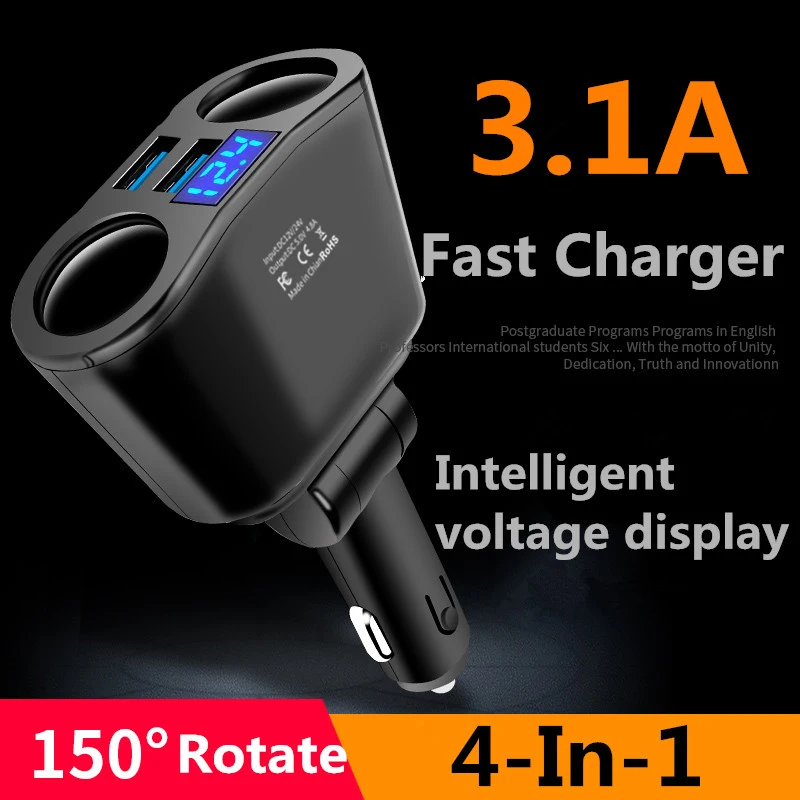 72W 2 USB Car Charger With Digital Display Fast Charging Phone Adapter For iPhone 15 16 Samsung Huawei Xiaomi Car Mobile Charger
