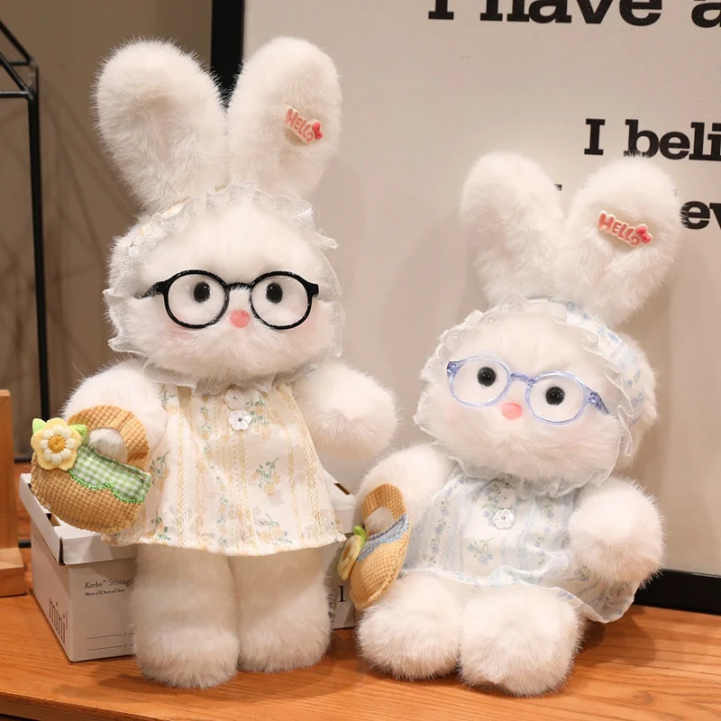 

Sweet Flower Basket Little Rabbit Plush Toys Cute Lace Dress Bunny Doll Gentle Cartoon Companion Doll Lovely Girls Gift