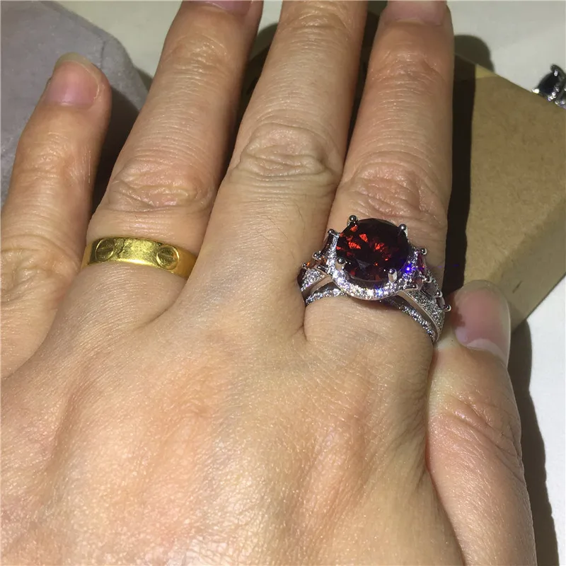 Handmade Lovers Lab Red Garnet Ring 925 Sterling Silver Wedding Band Rings for Women Men Engagement Promise Party Jewelry