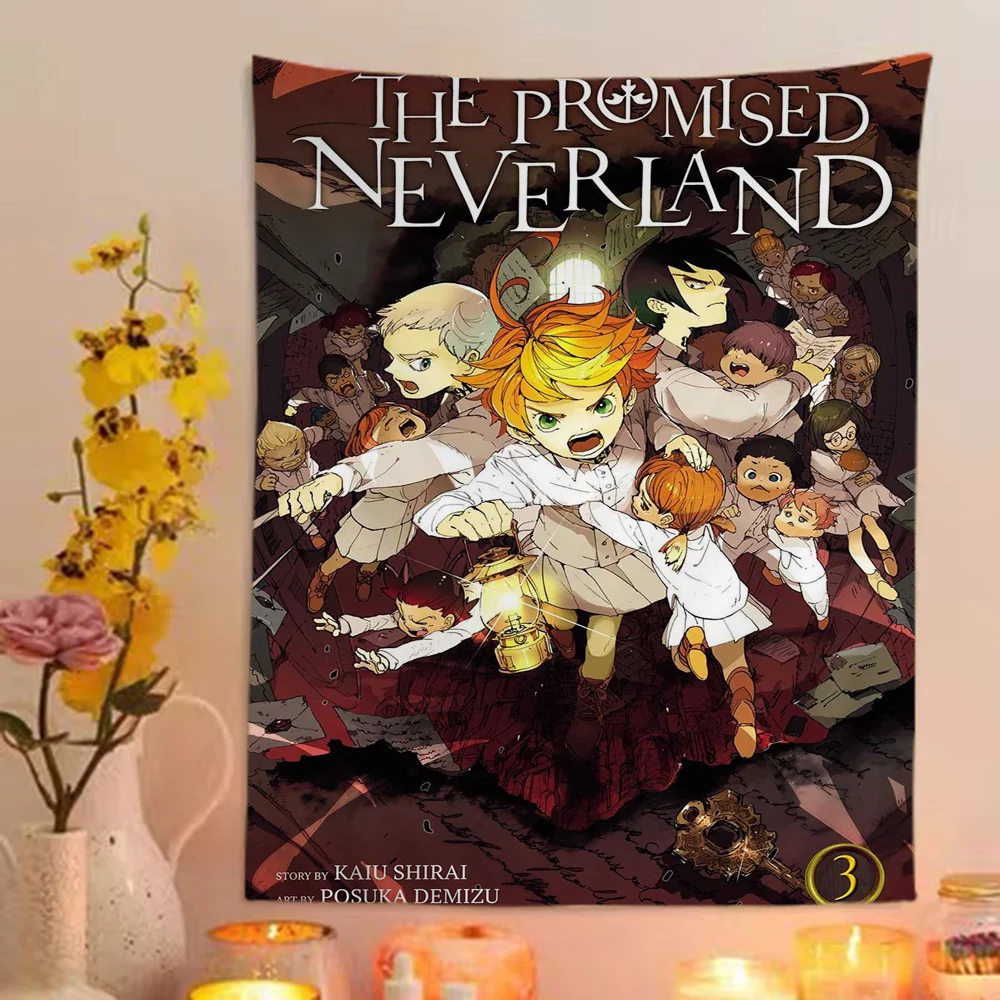 Anime The Promised Neverland Cartoon Tapestry Art Science Fiction Room Home Decor Wall Hanging Sheets