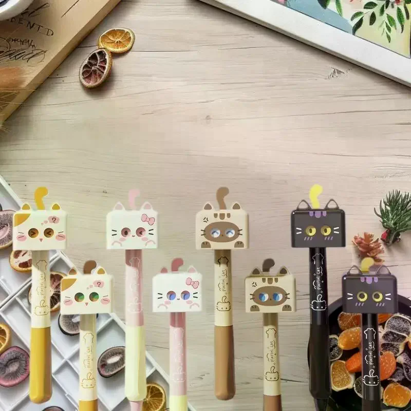1/4Pcs Cute Cat Gel Pen 0.5mm Black Ink Smooth Ballpoint Pen Stress Relief Quick Drying Neutral Pen School Office