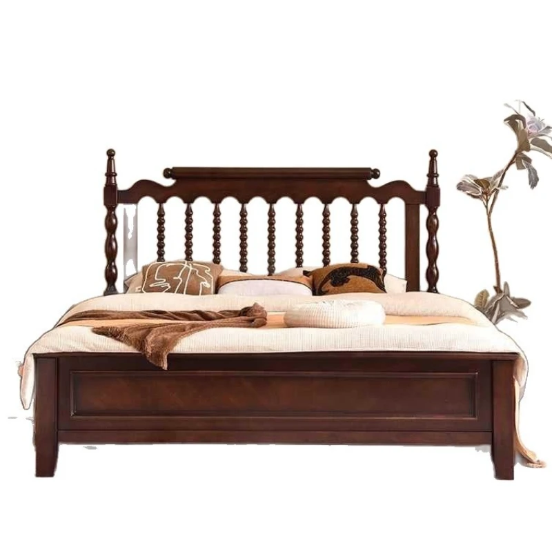 

French antique Windsor bed American retro solid wood bed 1.8 meters master bedroom double air pressure high box princess