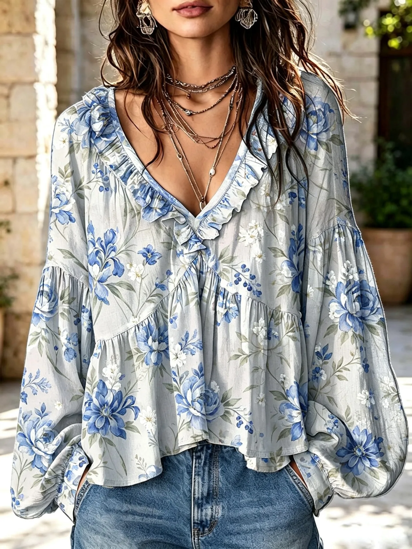 Blusa de outono com decote em V, camisa de manga comprida para mulher, blusa de primavera, peça casual, elegante, moderna, para usar no dia a dia e em