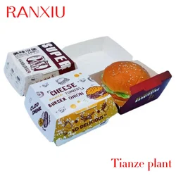 Custom Custom Printing Logo Square New Design Food Grade Paper Recyclable Burger Box Sandwich Hamburger Box Packaging