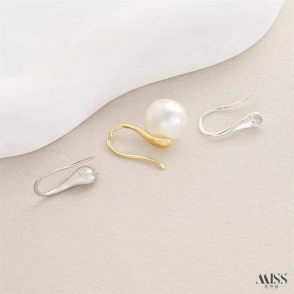 14K Gold-coated Steel Stamp S925 High Heels Spoon-shaped Bead Holder Ear Hook Earrings DIY Pearl Nail Ear Jewelry Accessories