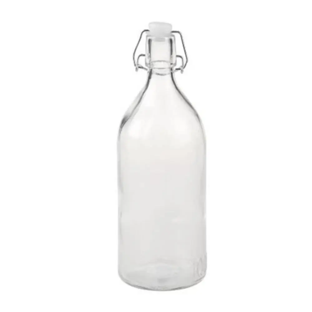 Botella de agua con Clip superior de 1000ML, botella de vidrio redonda de 1 litro, botellas de vidrio abatibles