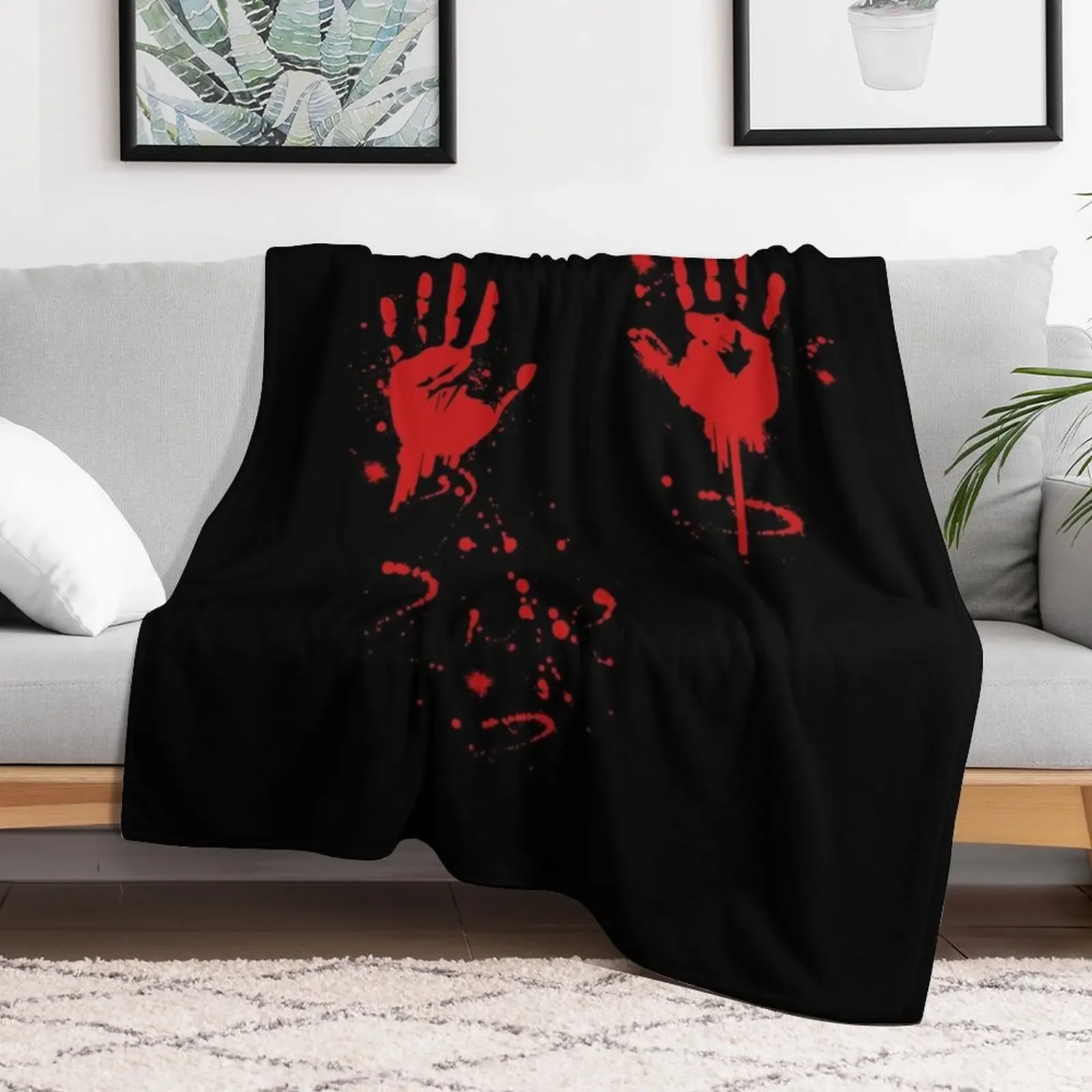 Halloween bloody hands blood splatter gift idea Throw Blanket Weighted Plaid on the sofa Blankets