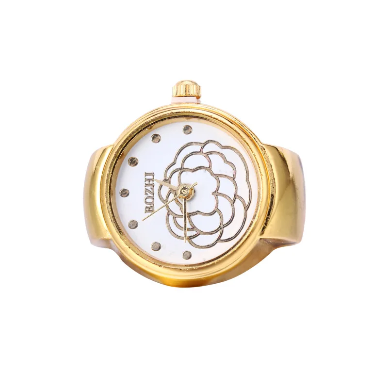 Love Finger Watch Mini Small Elastic Strap Alloy Watches Female Rings Jewelry Clock Gold Flower Women Quartz Rose Watch Ring